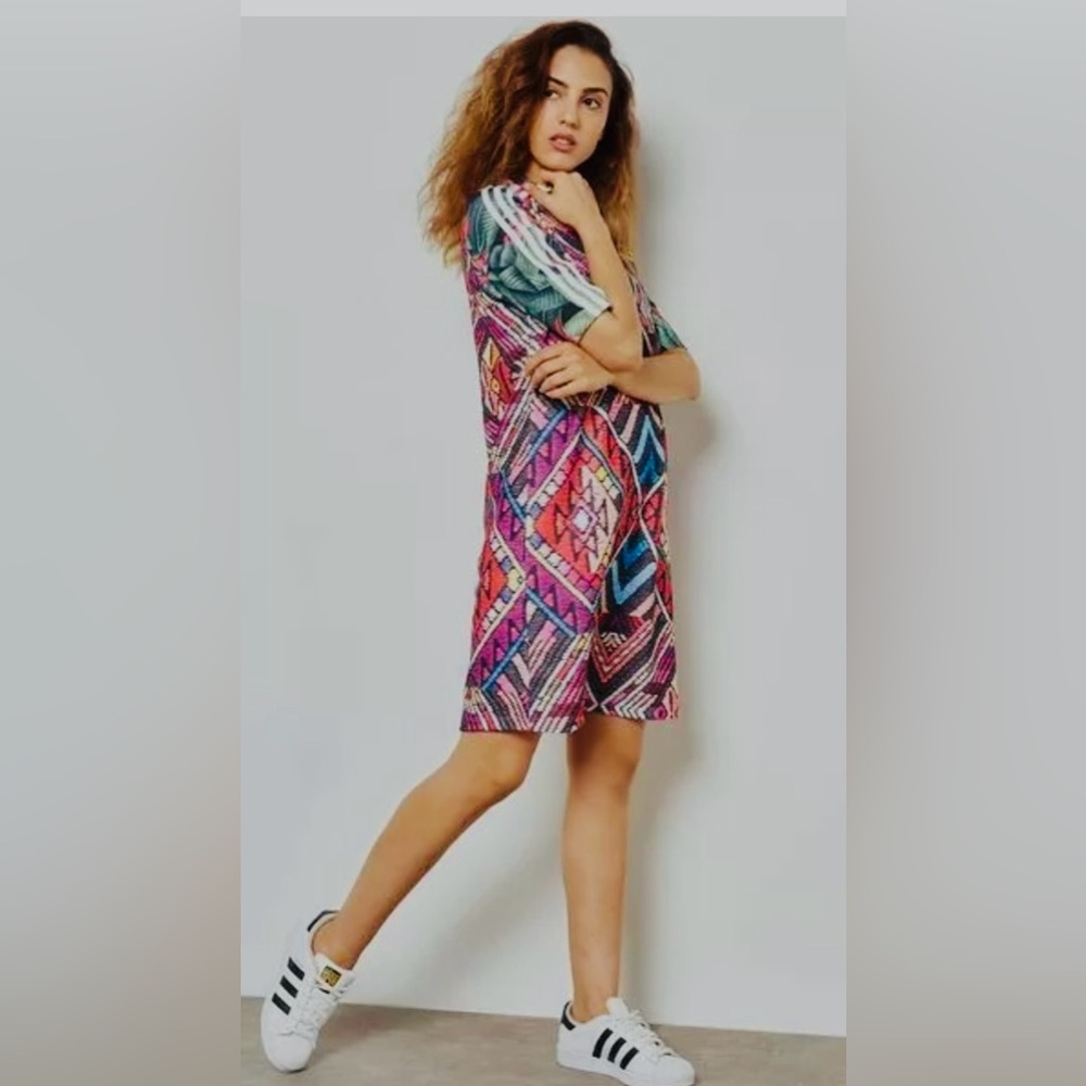 ADIDAS Original Brazilian farm multicolor print highneck 3 stripe athletic dress